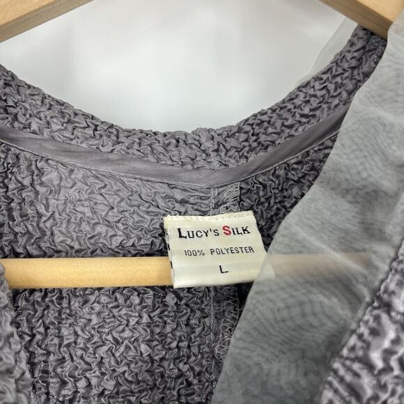 Y2K Lucy's Silk Cardigan Size Large Maxi Duster Goth Ruffle Witchy Whimsigoth - Picture 5 of 10